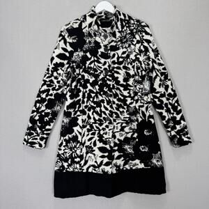NIC+ZOE Abstract Floral Knit Jacket Coat Womens Large White Topper Lagenlook